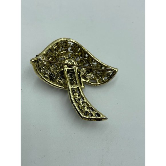 Signed WEISS Gold Tone & Multicolor Rhinestone Mus - Picture 2 of 4